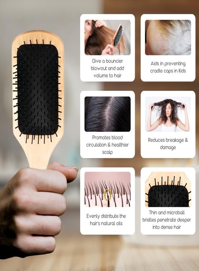 Organic B Wooden Hair Brush Comb for Women and Men, Paddle Cushion Comb Brush with Air Cushion, Nylon Bristles, Scalp Massage, Anti Static, Round Tip, Wood Handle, Salon Quality (Medium) - Image 4