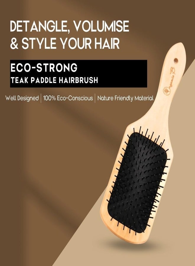 Organic B Wooden Hair Brush Comb for Women and Men, Paddle Cushion Comb Brush with Air Cushion, Nylon Bristles, Scalp Massage, Anti Static, Round Tip, Wood Handle, Salon Quality (Medium) - Image 2