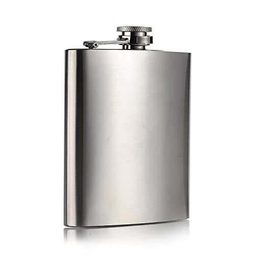 AUGEN Hip Flask Stainless Steel Leak Proof Silver 7oz (210ml) Liquor Pocket Flasks or Alcoholic Beverage Holder Set with Two Shot Glasses and Funnel Gift Set - Image 3
