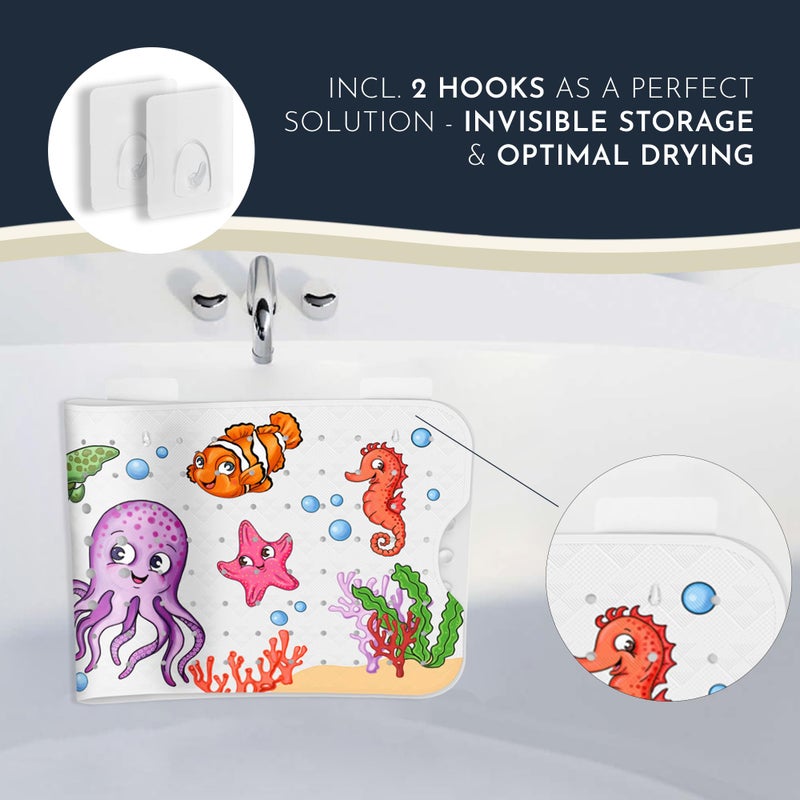 Homerella Bath Tub Mat Non Slip Anti Mold for Kids BPA Free INCL Hooks - homerellaÂ® Ocean Sea Animals 40x16, Baby Bath Mat Non Slip 200 Suction Cups, Non Toxic Machine Washable Toddler Bath Mat, EU Certified - Image 3