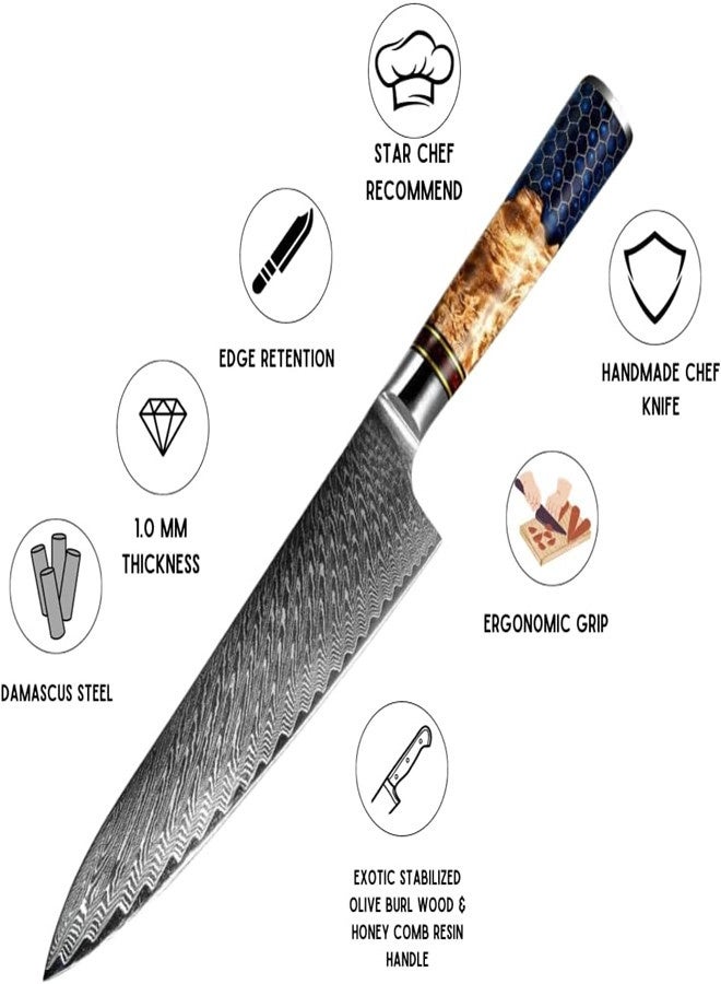 Osowake Super Sharp Professional Chef's Knife with Sheath , 8 Inch Chef's Knives , Japanese High Carbon Stainless Steel Damascus , VG 10 ,Best Kitchen Knives - Image 4