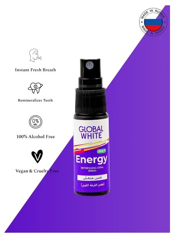 GLOBAL WHITE White Energy Cinnamon Mouthwash Spray 15ml - Lasting Freshness and Cavities Fighter - Image 3