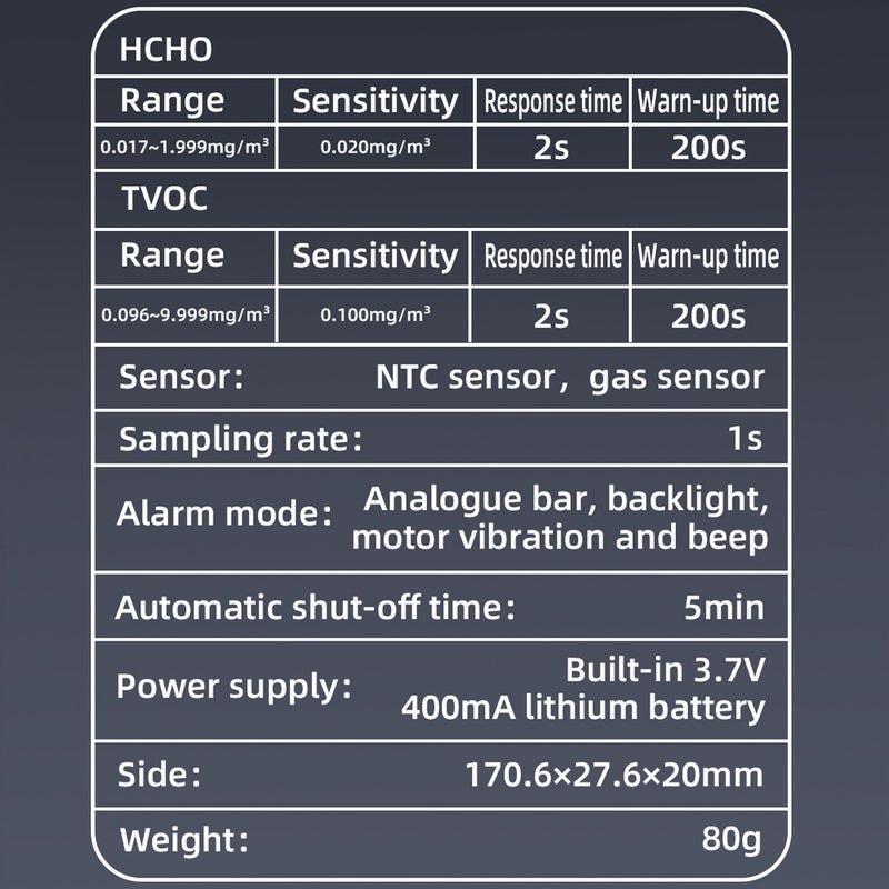 Air Quality Detector: 2in1 HCHO TVOC Tester - High Accuracy Semiconductor Sensor, English Backlight Display, Rechargeable 3.7V 400mAh Battery for Home Indoor Air Monitoring - Image 2