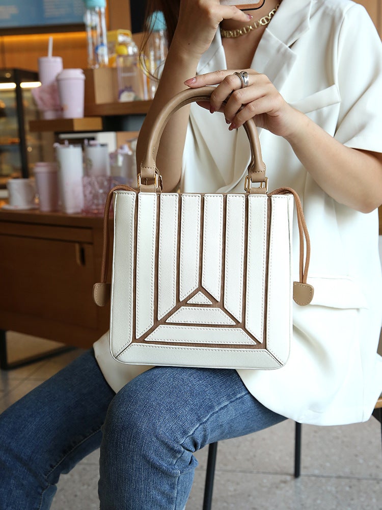 Stitching Colored Foreign Style Trendy Portable Small Square Bag Niche Design High-End Fashion All-Match Shoulder Crossbody Bag - Image 4