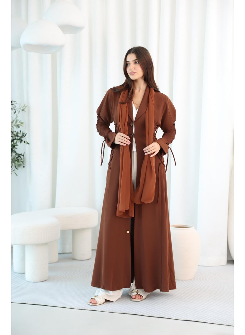 اكسا عباية بتصميم بليزر وأكمام ربطة - Image 1