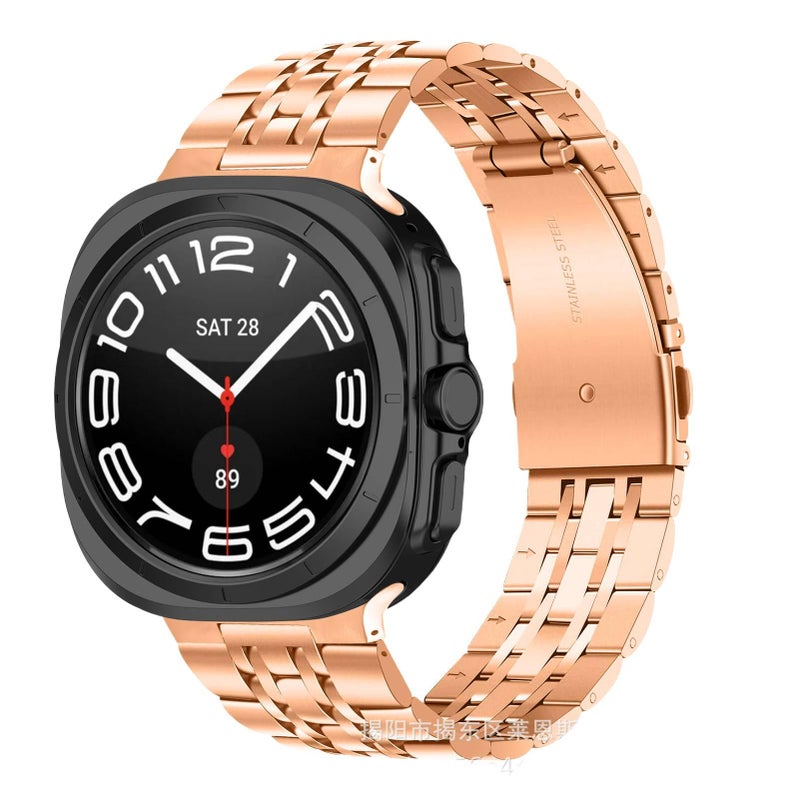 AD Rose Gold Stainless Steel Link Smartwatch Band Compatible with Samsung Galaxy Watch 8 Classic with Adjustable Fit Replacement Strap for Daily Wear - Image 1