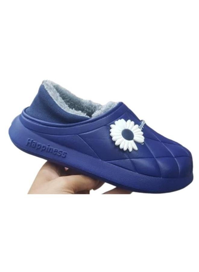 Generic Colorful and fur winter slippers for children and adultsfor girls and women, a special design for children, a toe pattern,a cushioned sole for children’s clogs, random decoration ,Navy Blue  - Image 2