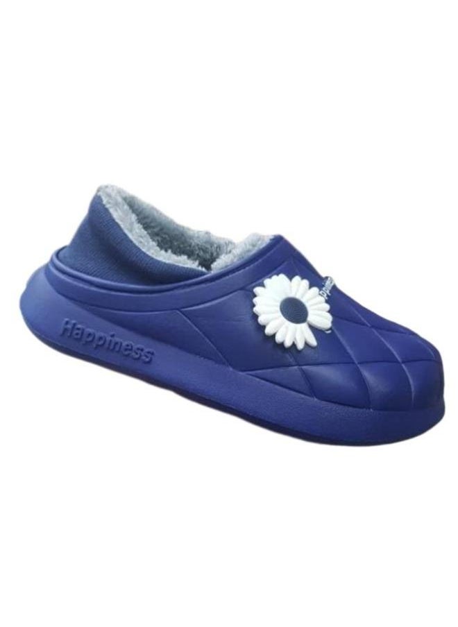 Generic Colorful and fur winter slippers for children and adultsfor girls and women, a special design for children, a toe pattern,a cushioned sole for children’s clogs, random decoration ,Navy Blue  - Image 1