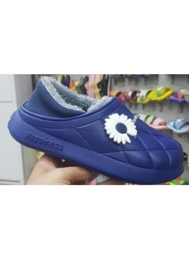 Generic Colorful and fur winter slippers for children and adultsfor girls and women, a special design for children, a toe pattern,a cushioned sole for children’s clogs, random decoration ,Navy Blue  - Image 3