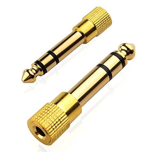 Mobi Lock 2pcs 6.35mm Plug to 3.5mm Socket - 1/4 to 1/8 inch Stereo Audio Jack Adapter - Converts Audio from Amplifiers, Guitar, Piano, Drums, Speakers & Mic that use 6.35mm to 3.5mm Port - Image 1