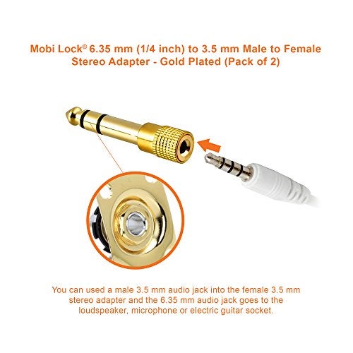 Mobi Lock 2pcs 6.35mm Plug to 3.5mm Socket - 1/4 to 1/8 inch Stereo Audio Jack Adapter - Converts Audio from Amplifiers, Guitar, Piano, Drums, Speakers & Mic that use 6.35mm to 3.5mm Port - Image 3