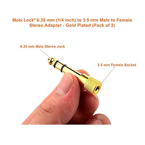 Mobi Lock 2pcs 6.35mm Plug to 3.5mm Socket - 1/4 to 1/8 inch Stereo Audio Jack Adapter - Converts Audio from Amplifiers, Guitar, Piano, Drums, Speakers & Mic that use 6.35mm to 3.5mm Port - Image 2