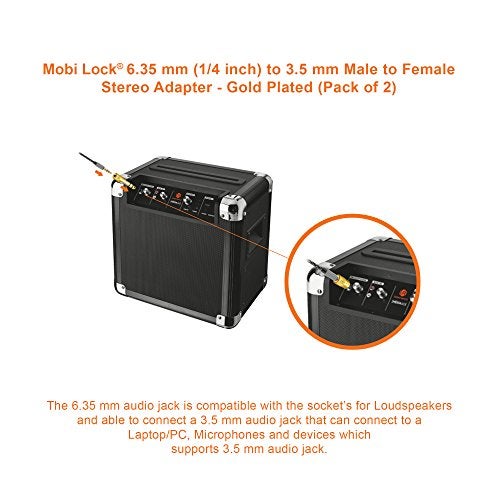 Mobi Lock 2pcs 6.35mm Plug to 3.5mm Socket - 1/4 to 1/8 inch Stereo Audio Jack Adapter - Converts Audio from Amplifiers, Guitar, Piano, Drums, Speakers & Mic that use 6.35mm to 3.5mm Port - Image 5