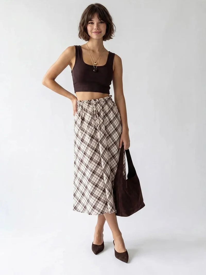 Mixray Coffee Brown MIXRAY Women's Fitted Square-neck Crop Tank Top for Women | Best Price UAE