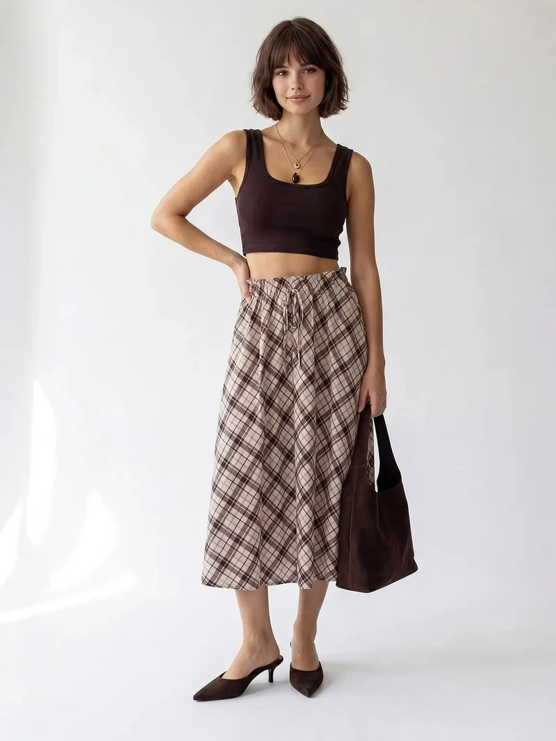 Mixray Coffee Brown MIXRAY Women's Fitted Square-neck Crop Tank Top for Women | Best Price UAE