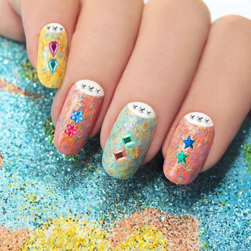 FEMBW 1200+ PCS Self Adhesive Gems Stickers,14 Sheets Rhinestone Stickers for DIY Craft,8 Shapes Sparkle Jewels for Nail Body Makeup Festival - Image 5