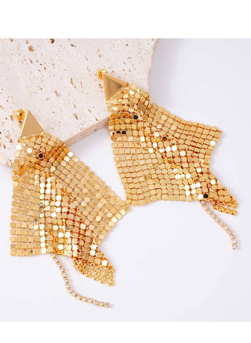 FASHION Triangle Earrings - Polygonal Tassel Mesh Diamond Studded Chain Earrings  - Image 1
