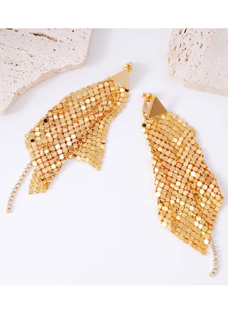 FASHION Triangle Earrings - Polygonal Tassel Mesh Diamond Studded Chain Earrings  - Image 2