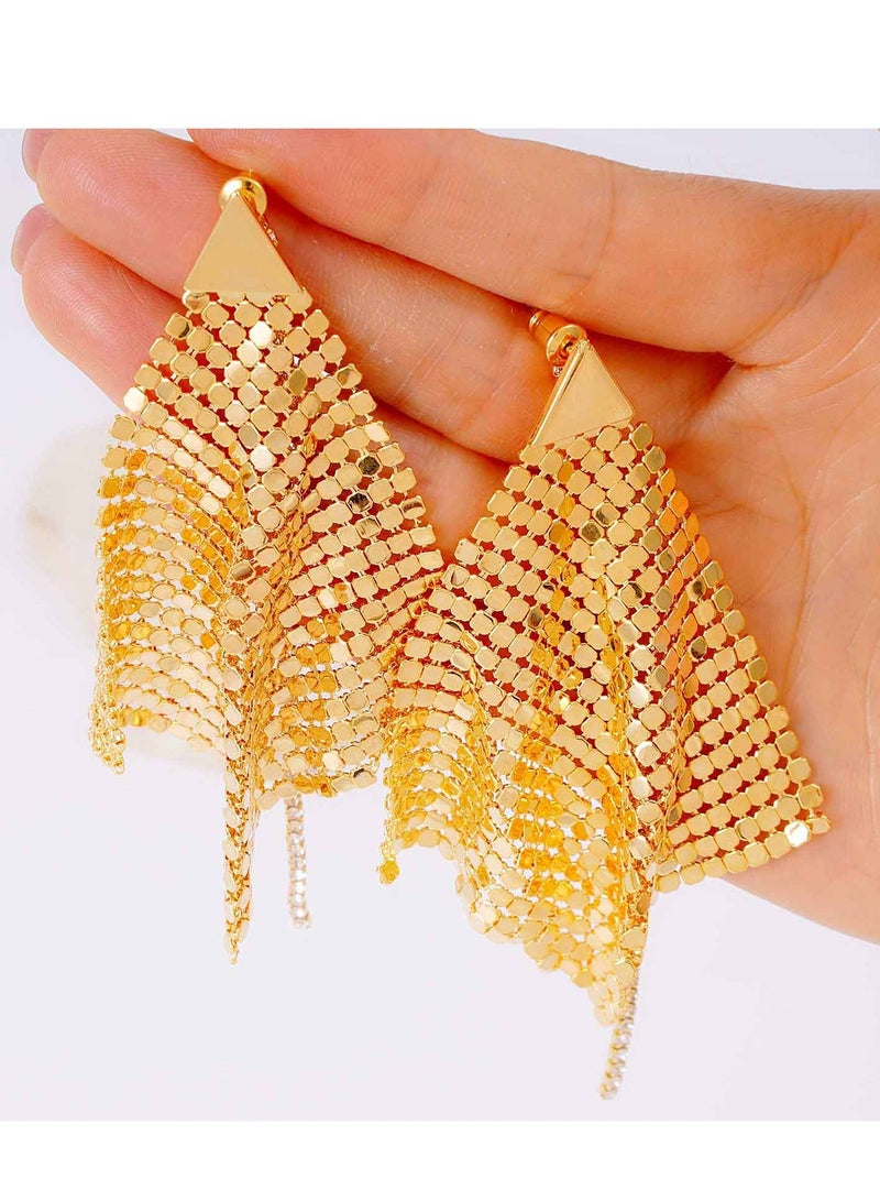 FASHION Triangle Earrings - Polygonal Tassel Mesh Diamond Studded Chain Earrings  - Image 4