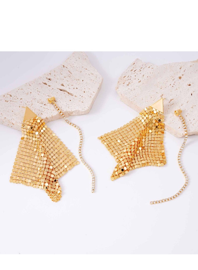 FASHION Triangle Earrings - Polygonal Tassel Mesh Diamond Studded Chain Earrings  - Image 3