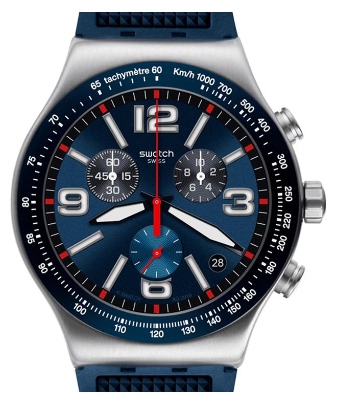 Swatch ساعة يونيكس من الفولاذ المقاوم للصدأ كوارتز بشبكة زرقاء - Image 1
