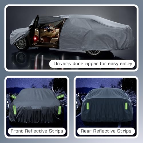 JAOGAUS Car Cover for 2011-2025 Hyundai Elantra | 2011-2025 VW Jetta, All Weather Custom-fit Waterproof Cover with Zipper Door & Windproof Bands for Sun UV Rain Dust Snow Wind Protection Scratch Resistant - Image 5