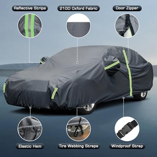 JAOGAUS Car Cover for 2011-2025 Hyundai Elantra | 2011-2025 VW Jetta, All Weather Custom-fit Waterproof Cover with Zipper Door & Windproof Bands for Sun UV Rain Dust Snow Wind Protection Scratch Resistant - Image 2