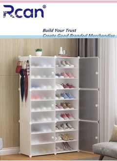 Rcan Portable Shoe Rack Organizer 18-Cube DIY Shoe Cabinet White Stackable Closet Shoe Box Storage Cabinet Expandable Standing Rack Stand Space Saver for Entryway Bedroom and Hallway Shoe Cabinet  - Image 1