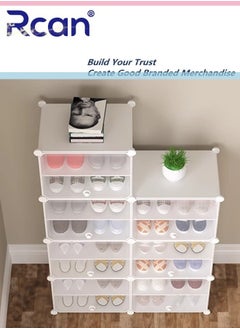 Rcan Portable Shoe Rack Organizer 18-Cube DIY Shoe Cabinet White Stackable Closet Shoe Box Storage Cabinet Expandable Standing Rack Stand Space Saver for Entryway Bedroom and Hallway Shoe Cabinet  - Image 3