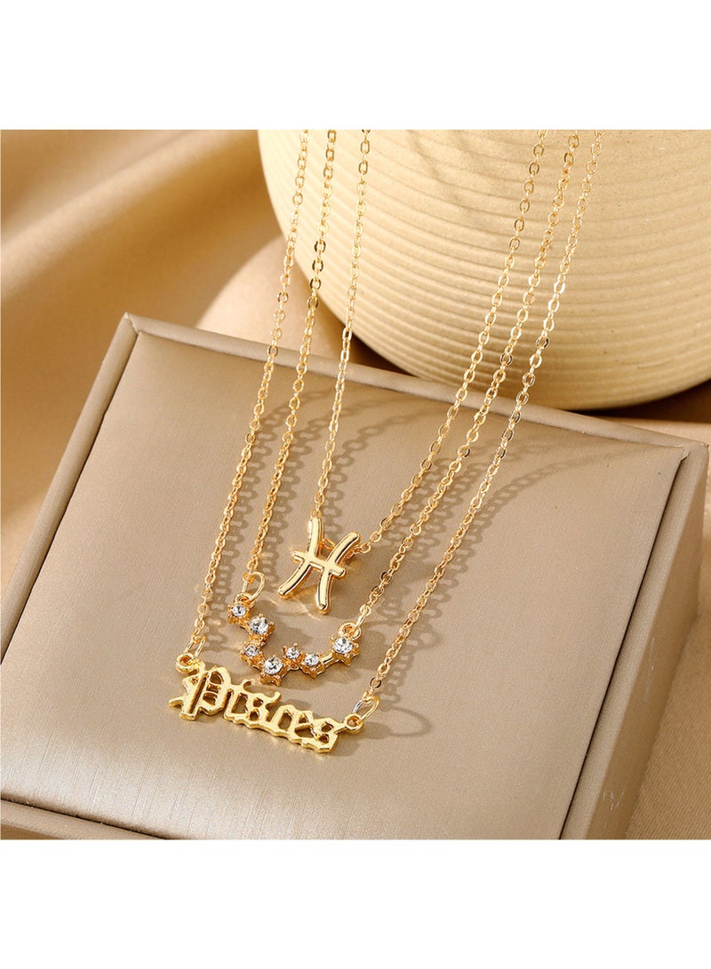 3Pcs Pisces Symbol Necklace, Retro Gold Plated 12 Constellation Pendant, zodiac sign - Image 2
