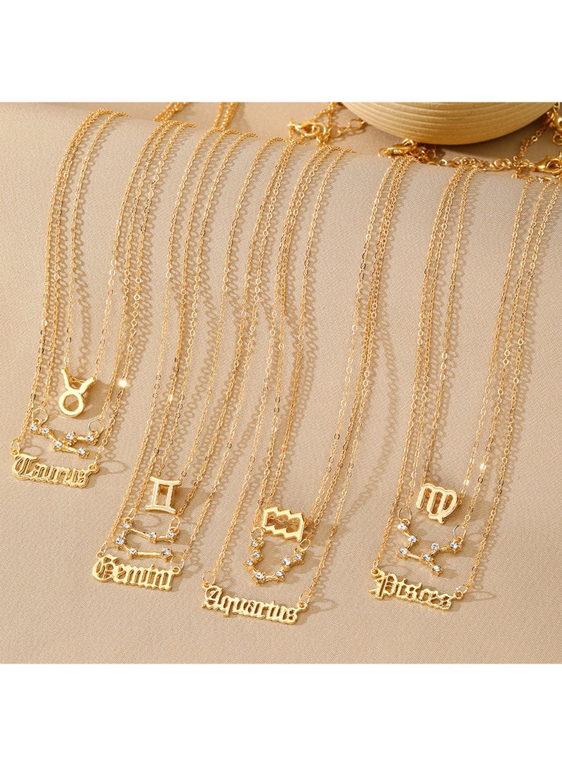 3Pcs Pisces Symbol Necklace, Retro Gold Plated 12 Constellation Pendant, zodiac sign - Image 3