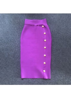 2022 Autumn New High-Waisted Slimming Single-Row Button Design Mid-Length Dress Tummy Control Shapewear Underneath Purple