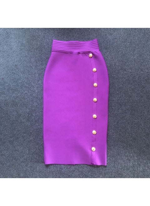 Autumn 2022 New Single Row Button Design Slim High Waist Skirt Tight Hip Bandage Midi Skirt Purple