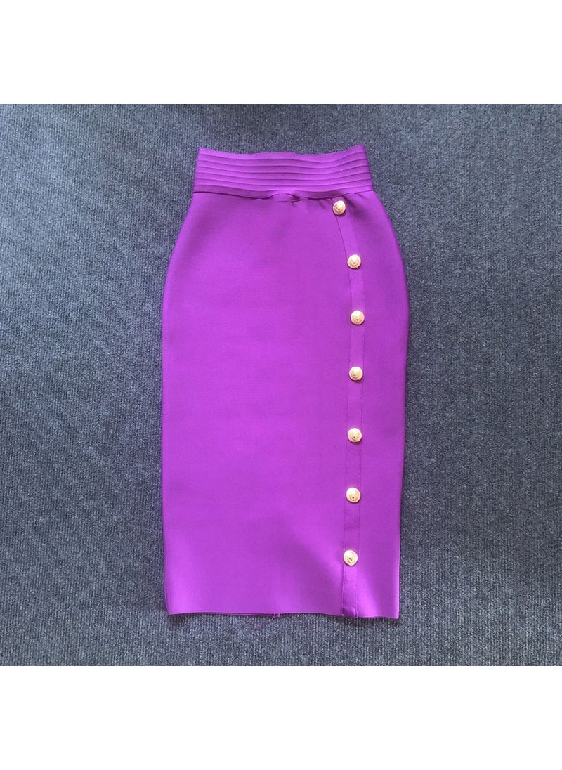 Generic - 2022 Autumn New High-Waisted Slimming Single-Row Button Design Mid-Length Dress Tummy Control Shapewear Underneath Purple - Image 1