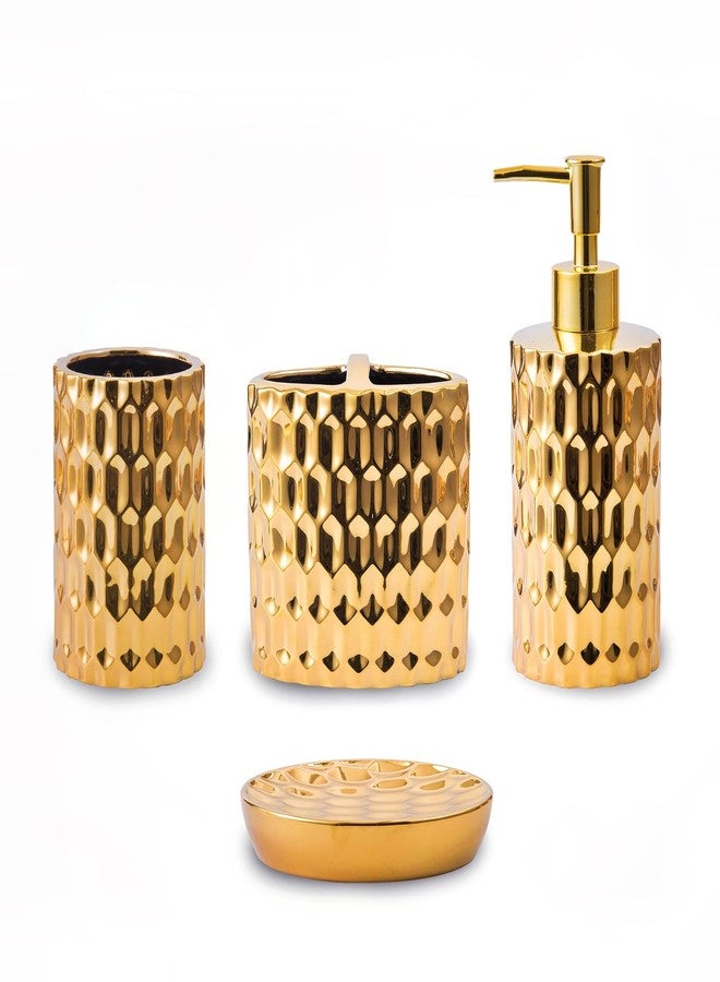 RZCNC Bathroom Accessories Set Complete, Ceramic 4 Piece Bathroom Set Accessories Bath Accessories Set Complete Soap Dispenser Set with Toothbrush Holder, Soap Dispenser, Tumbler and Soap Dish,Golden - Image 1