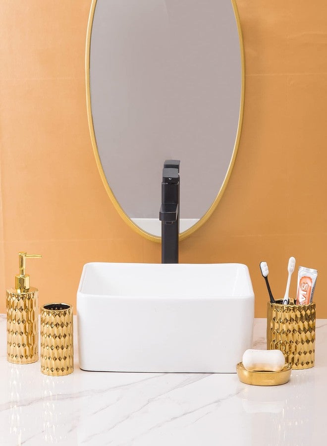 RZCNC Bathroom Accessories Set Complete, Ceramic 4 Piece Bathroom Set Accessories Bath Accessories Set Complete Soap Dispenser Set with Toothbrush Holder, Soap Dispenser, Tumbler and Soap Dish,Golden - Image 4