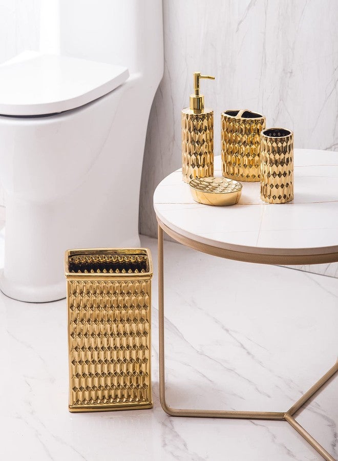 RZCNC Bathroom Accessories Set Complete, Ceramic 4 Piece Bathroom Set Accessories Bath Accessories Set Complete Soap Dispenser Set with Toothbrush Holder, Soap Dispenser, Tumbler and Soap Dish,Golden - Image 5