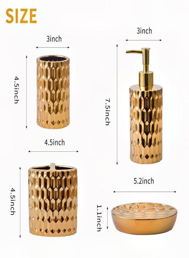 RZCNC Bathroom Accessories Set Complete, Ceramic 4 Piece Bathroom Set Accessories Bath Accessories Set Complete Soap Dispenser Set with Toothbrush Holder, Soap Dispenser, Tumbler and Soap Dish,Golden - Image 2