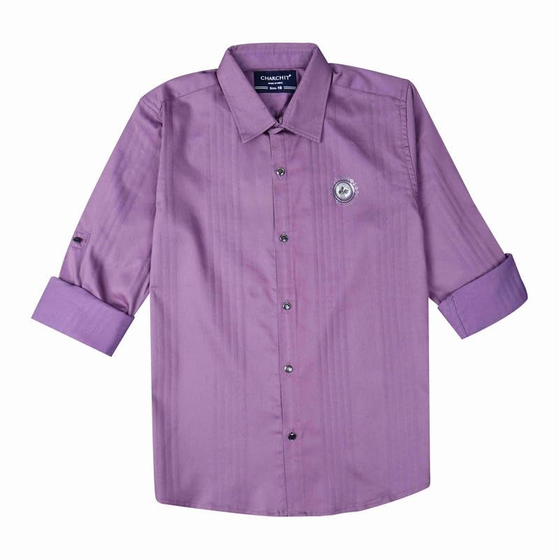 CHARCHIT Boys Cotton Blend Solid Full Sleeves Casual Shirt - Magenta - Image 4