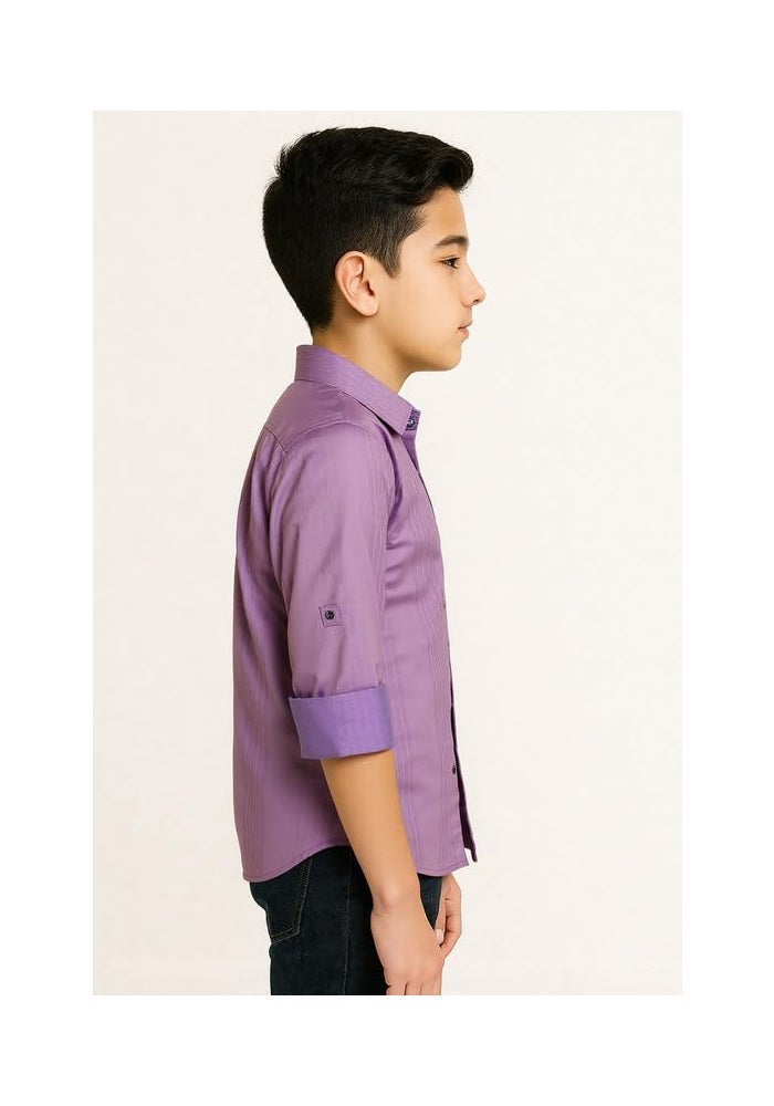 CHARCHIT Boys Cotton Blend Solid Full Sleeves Casual Shirt - Magenta - Image 3