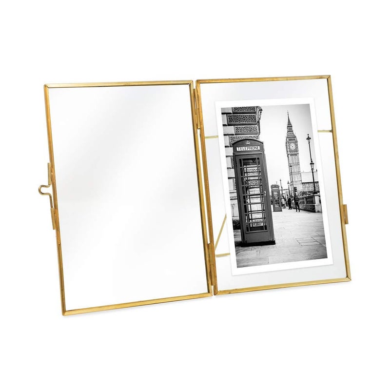 Isaac Jacobs 4x6, Antique Gold, Vintage Style Brass and Glass, Metal Floating Picture Frame (Vertical) with Locket Closure, for Photos, Art, & More, Tabletop Display (4x6 Antique Gold) - Image 4