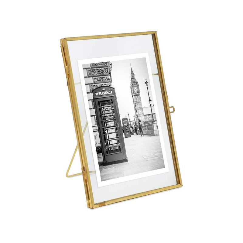 Isaac Jacobs 4x6, Antique Gold, Vintage Style Brass and Glass, Metal Floating Picture Frame (Vertical) with Locket Closure, for Photos, Art, & More, Tabletop Display (4x6 Antique Gold) - Image 1