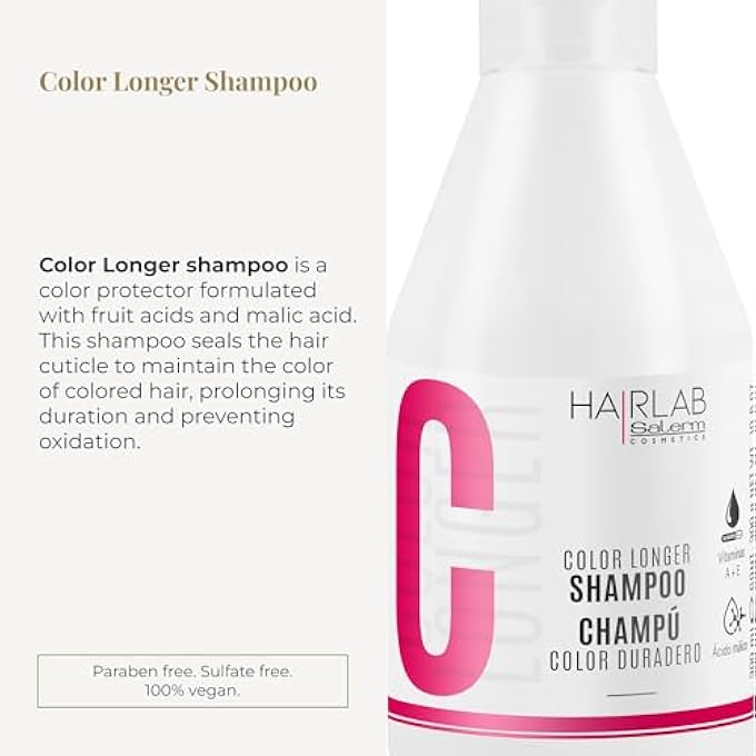 Salerm - SHAMPOO FOR COLOURED HAIR - COLOUR LONGER HAIR LAB SHAMPOO - 300 ML - WITH PROVITAMIN B5 AND VITAMINS AY E - SEALS AND NOURISHES THE COLOUR - NO SULPHATES AND PARABENS - Image 3