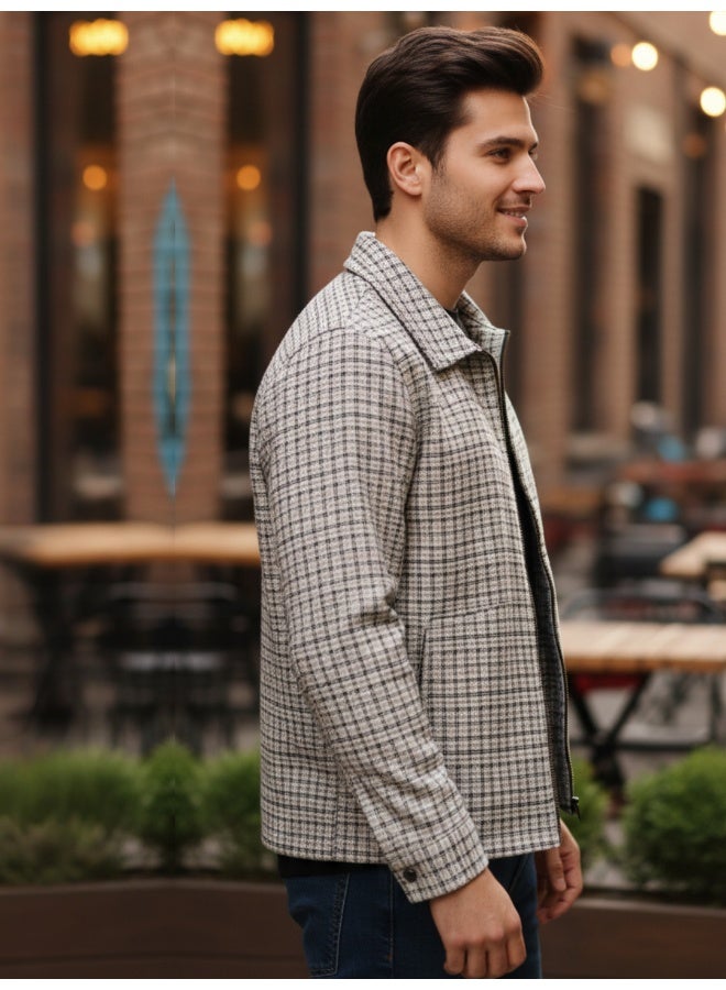 RIGO Beige Checked Tweed Jacket for Men - Image 3