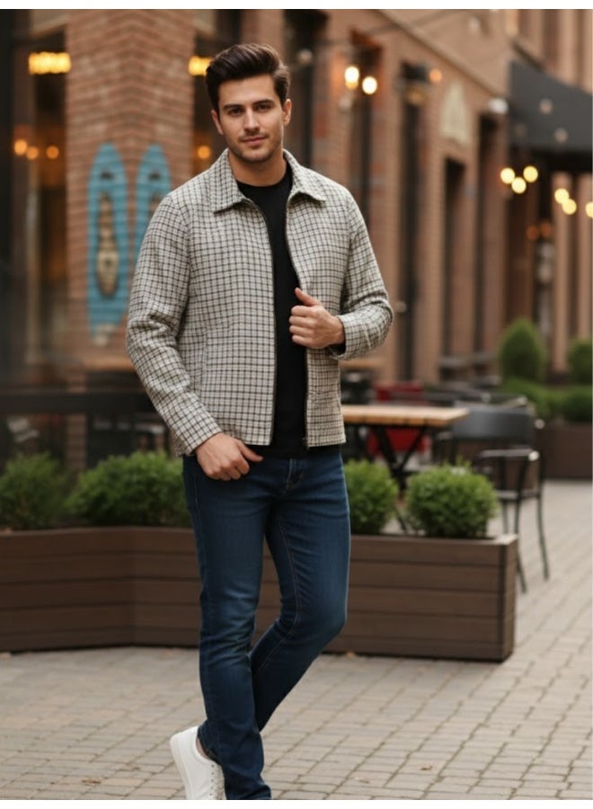RIGO Beige Checked Tweed Jacket for Men - Image 4