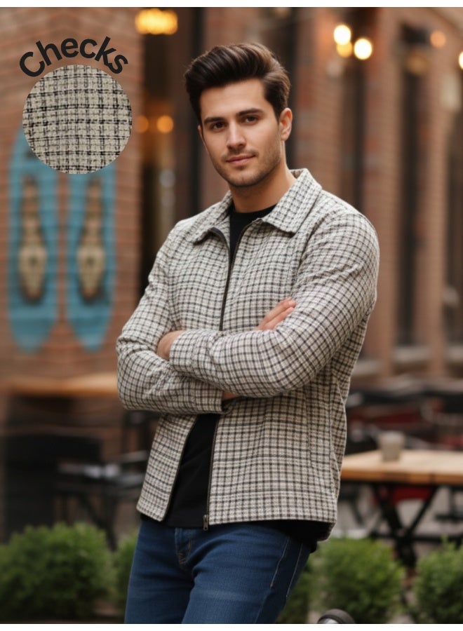 RIGO Beige Checked Tweed Jacket for Men - Image 1