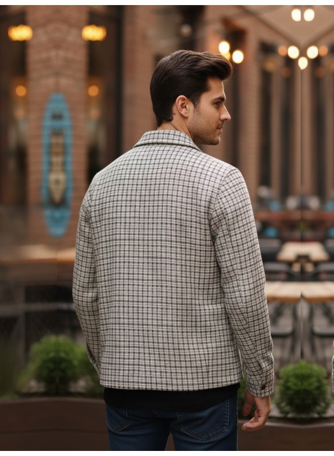 RIGO Beige Checked Tweed Jacket for Men - Image 2