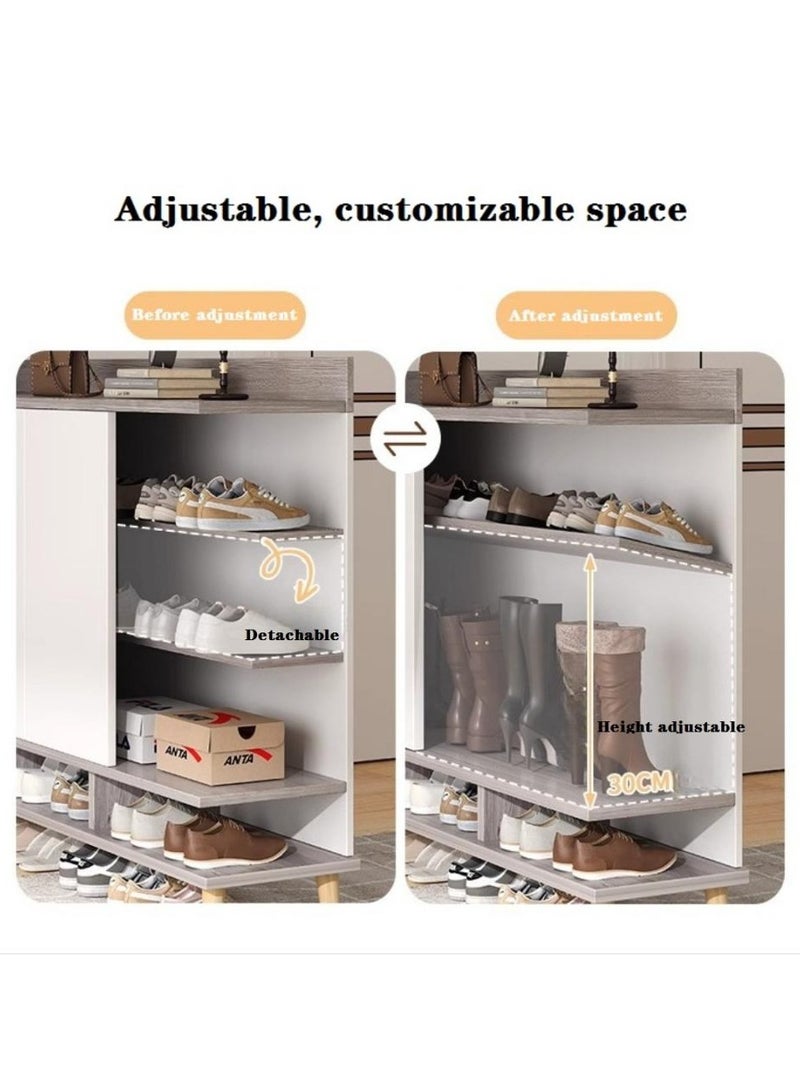 اليسا خزانة أحذية عصرية بأربعة أبواب تفتح بالضغط، ودرج، ورفوف مفتوحة - تخزين بثلاث طبقات، وأرجل معدنية، وسطح عمل بسياج، مقاس 140×30×100 سم - منظم أنيق للمدخل - Image 3