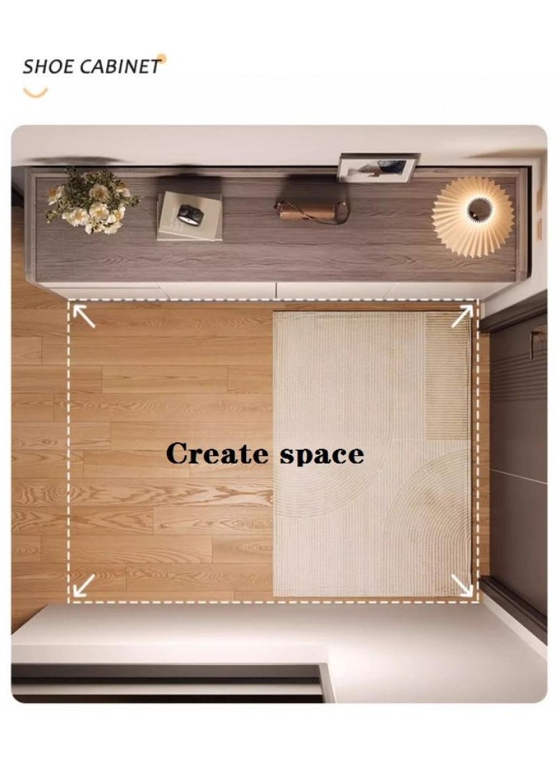 اليسا خزانة أحذية عصرية بأربعة أبواب تفتح بالضغط، ودرج، ورفوف مفتوحة - تخزين بثلاث طبقات، وأرجل معدنية، وسطح عمل بسياج، مقاس 140×30×100 سم - منظم أنيق للمدخل - Image 2