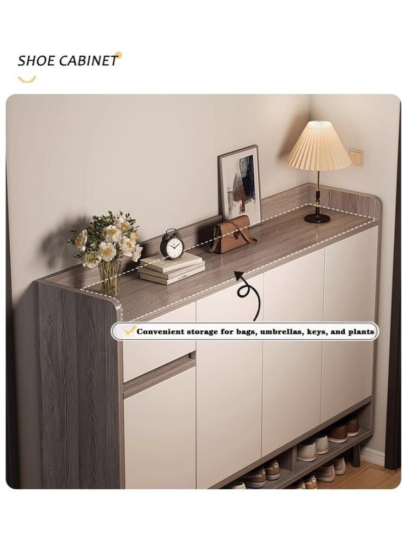 اليسا خزانة أحذية عصرية بأربعة أبواب تفتح بالضغط، ودرج، ورفوف مفتوحة - تخزين بثلاث طبقات، وأرجل معدنية، وسطح عمل بسياج، مقاس 140×30×100 سم - منظم أنيق للمدخل - Image 5